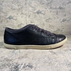 Lanvin Black Leather & Snakeskin Cap Toe Low Top Sneakers Designer Luxury Shoes